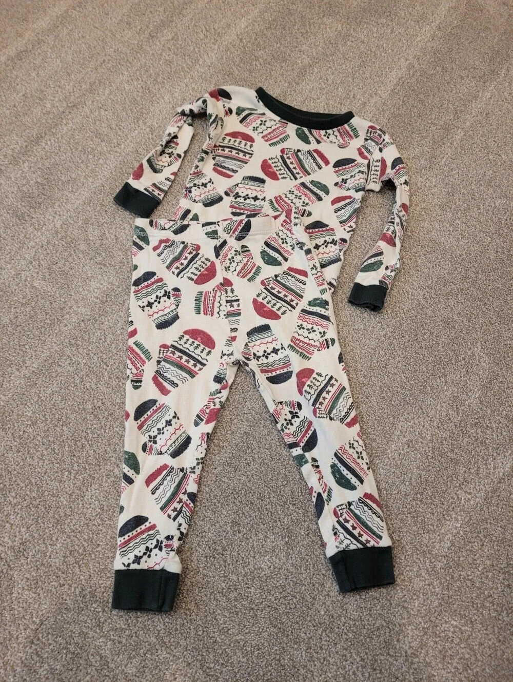 Burt's Bees Baby Kids Cream Holiday Hat Print Pajamas Size 18 Months